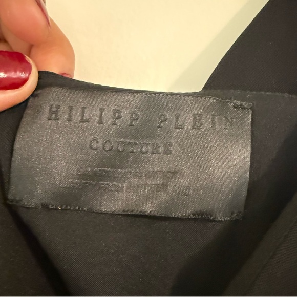 NWOT Philipp Plein Black Mini Dress with Sequin Hexagon Buckle - Picture 9 of 11